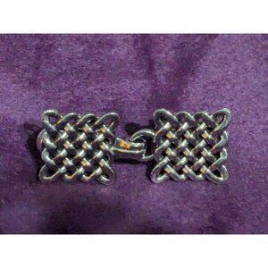 Silver Tone Double Shawl Cardigan Clasp Square Celtic Knot 2 in Long CL4